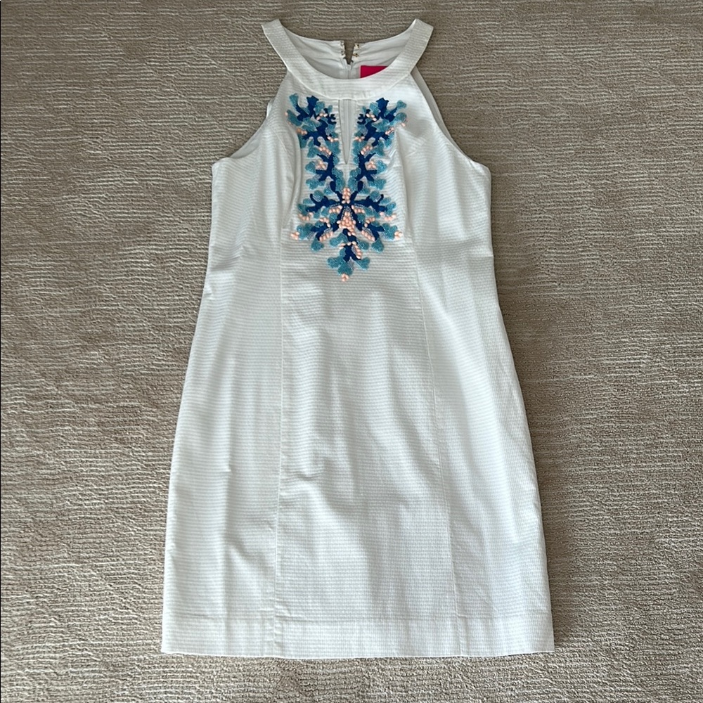 Lilly Pulitzer White and Blue Halter Sheath Dress